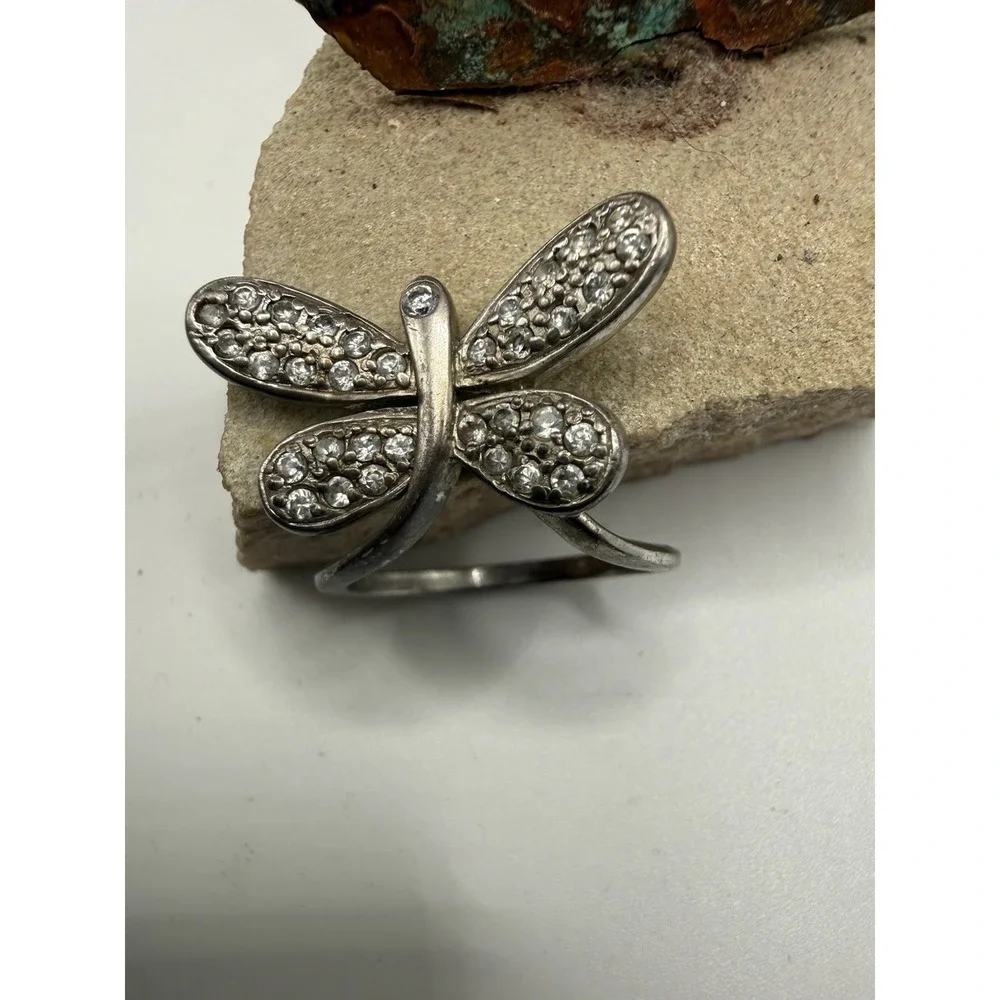 925 Sterling Silver‎ Dragonfly Ring Pave CZ Wings Statement Ring